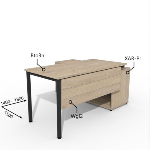 Zestaw mebli biurowych TOGAR z biurkiem 1400 mm, pomocnikiem z szufladami i maskownicą - tył