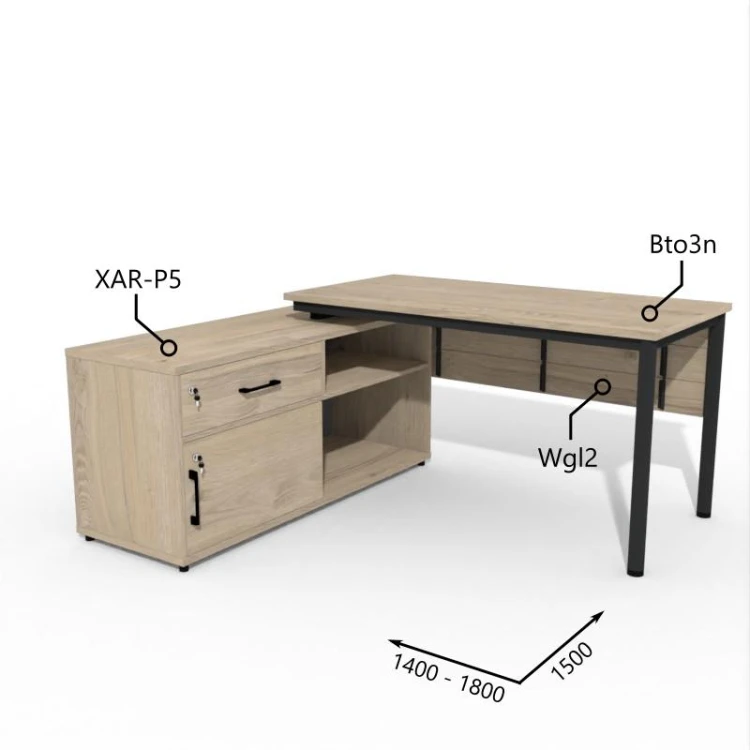 Zestaw mebli biurowych TOGAR z biurkiem 1400 mm, pomocnikiem z szafką i maskownicą - lewa strona