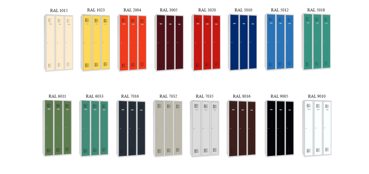 Galeria wariantów kolorystycznych szafy metalowej trzydrzwiowej Sum 330 W