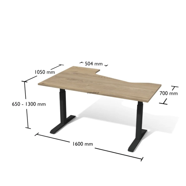Biurko narożne elektryczne Bsev8 ANTRAX 160 x 105 cm z regulacją wysokości - lewe