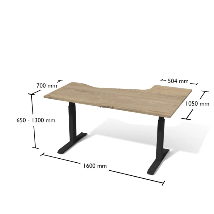 Biurko narożne elektryczne Bsev7 ANTRAX 160 x 105 cm z regulacją wysokości - prawe
