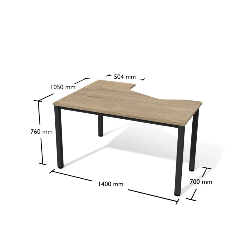 Biurko narożne TEXAR Btkv6 ANTRAX 140 x 105 cm z nogami kwadratowymi - lewa strona