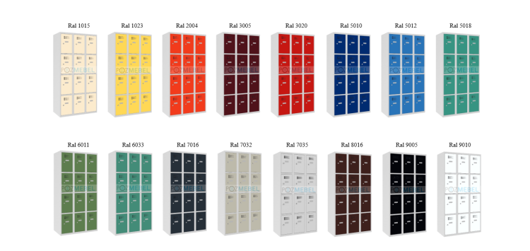 Galeria wariantów kolorystycznych szafki metalowej skrytkowej Sus 334