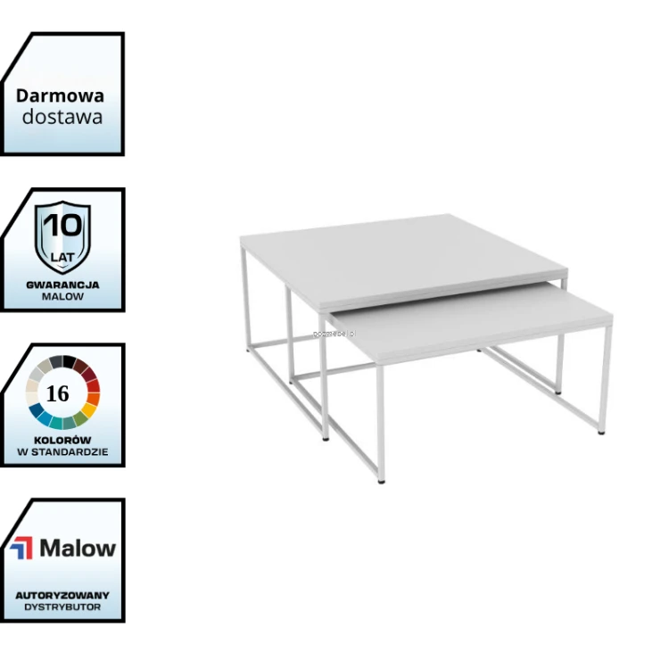 Metalowy stolik kawowy STK 2 Malow – zestaw 2 stolików 800 × 800 mm z darmowa dostawą