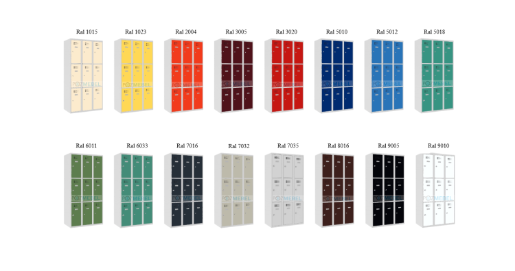 Galeria wariantów kolorystycznych szafki metalowej skrytkowej Sus 433 W