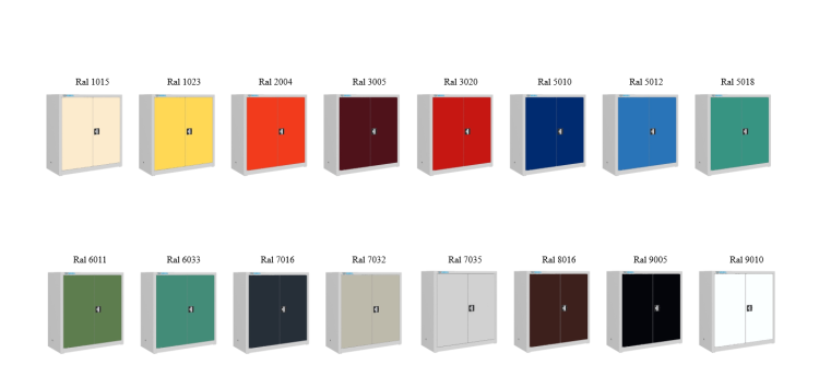Galeria wariantów kolorystycznych metalowej szafy aktowej z drzwiami skrzydłowymi Sbm 103 M lx