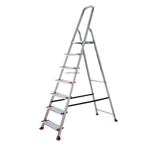 Drabina aluminiowa BS-DA7+ 7-stopniowa 150 kg – szerokie stopnie 13 cm Bayersystem