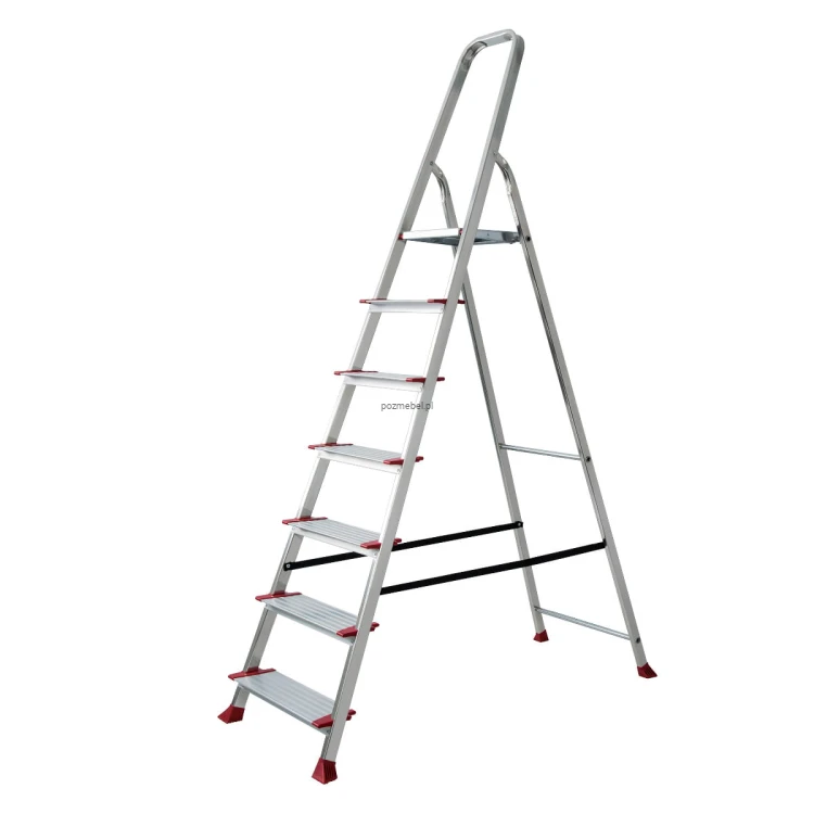 Drabina aluminiowa BS-DA7+ 7-stopniowa 150 kg – szerokie stopnie 13 cm Bayersystem
