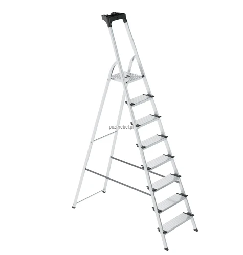 Drabina aluminiowa 8-stopniowa SMART COMPACT PLUS BS-DA8 z półką i szerokimi stopniami 150 kg