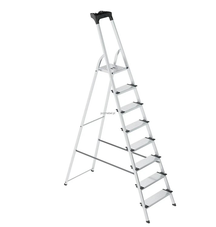 Drabina aluminiowa 8-stopniowa SMART COMPACT PLUS BS-DA8 z półką i szerokimi stopniami 150 kg
