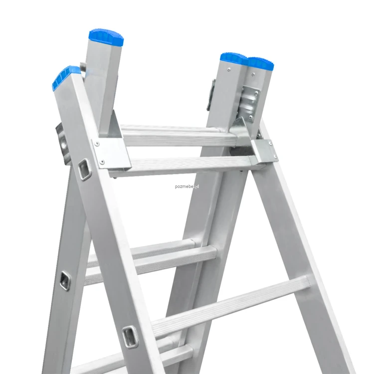 Drabina aluminiowa wielofunkcyjna BS-DW 3x6 150 kg – niebieskie elementy Bayersystem