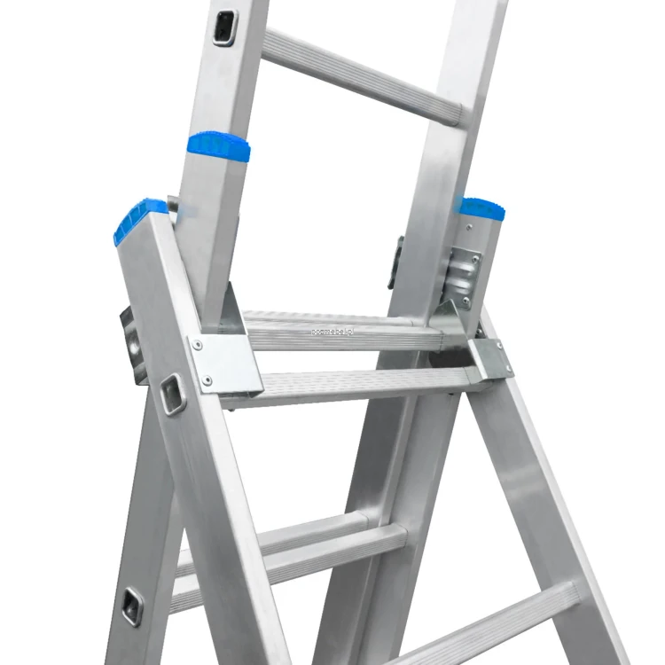 Drabina aluminiowa wielofunkcyjna BS-DW 3x6 150 kg – niebieskie elementy Bayersystem