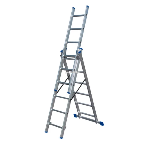 Drabina aluminiowa wielofunkcyjna BS-DW 3x6 150 kg – niebieskie elementy Bayersystem