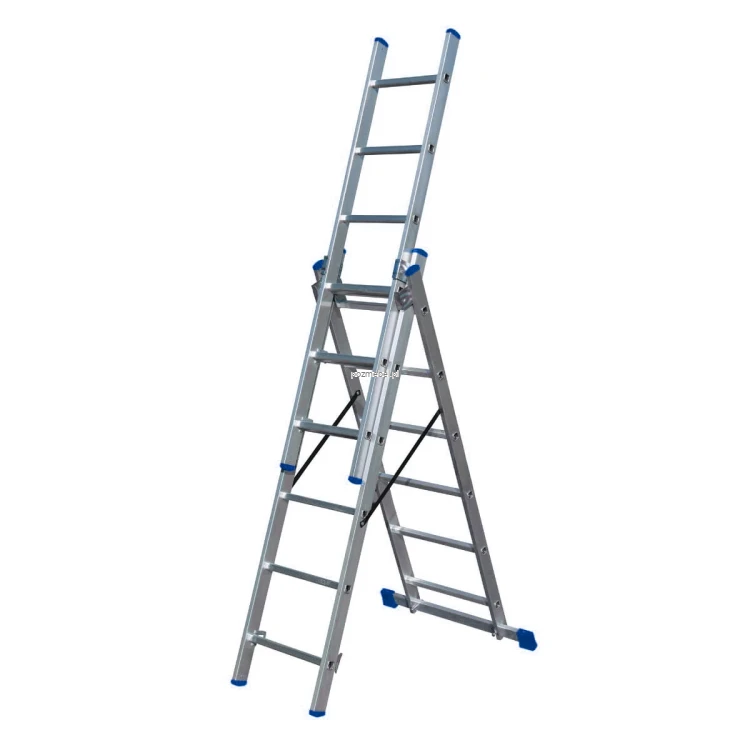 Drabina aluminiowa wielofunkcyjna BS-DW 3x6 150 kg – niebieskie elementy Bayersystem
