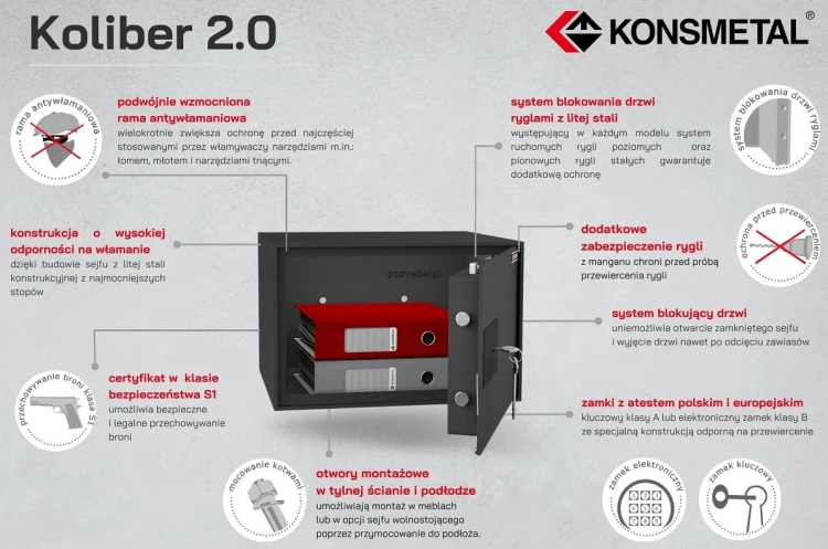 Zalety-Sejf Koliber 2.0 S1 z zamkiem kluczowym klasy A Konsmetal