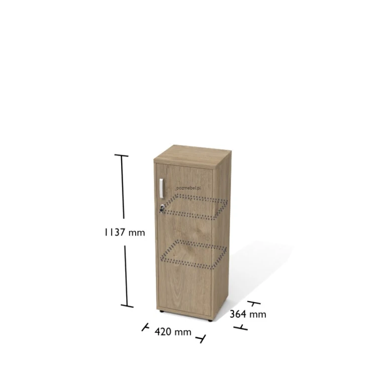Wąski regał biurowy zamykany Rt11 L/P – regał na segregatory z zamkiem 420 × 364 × 1137 mm