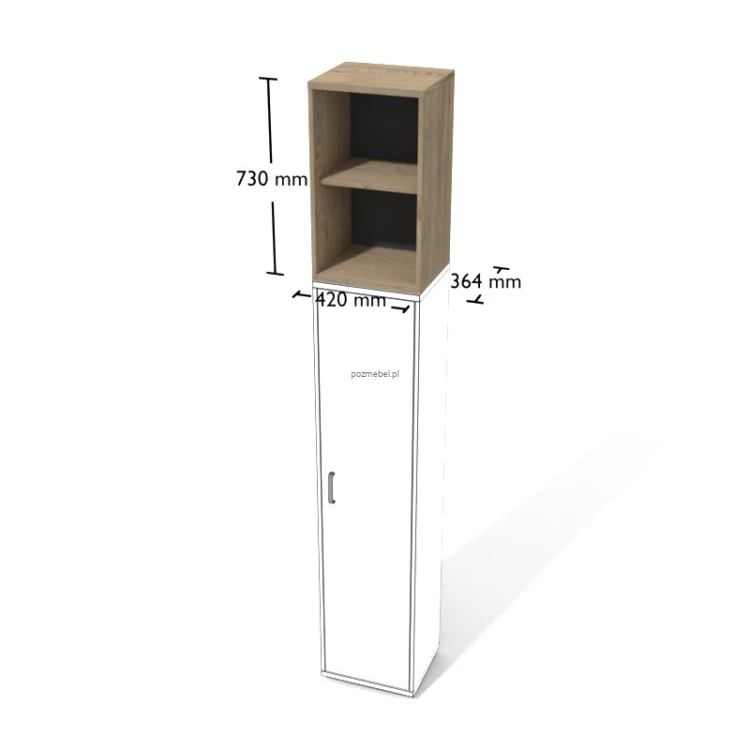 Wysoka wąska nadstawka biurowa Nt3p – otwarta nadstawka na regał 420 × 364 × 730 mm