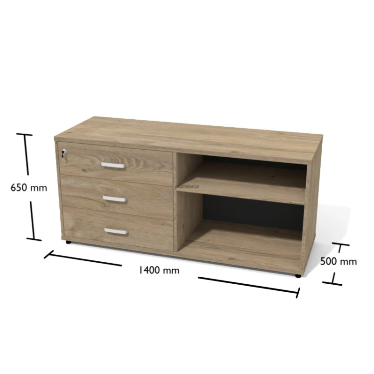 Pomocnik biurowy XAR-P1 z szufladami – szafka podporowa do biurka 1400 × 500 × 650 mm
