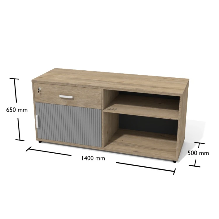 Pomocnik biurowy XAR-P3 z żaluzją i szufladą – szafka podporowa do biurka 1400 × 500 × 650 mm