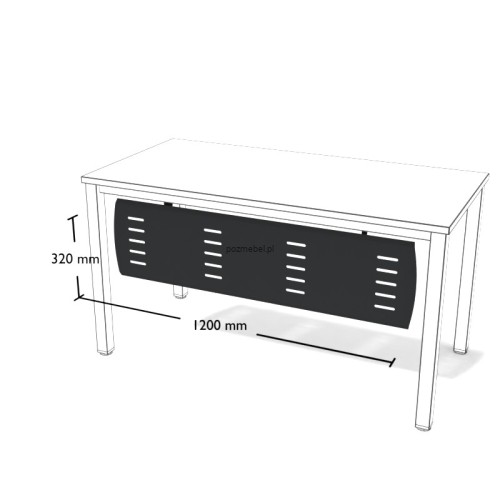 Metalowa osłona do biurka Os3 1200 × 320 mm – maskownica frontowa do biurka 1400 mm
