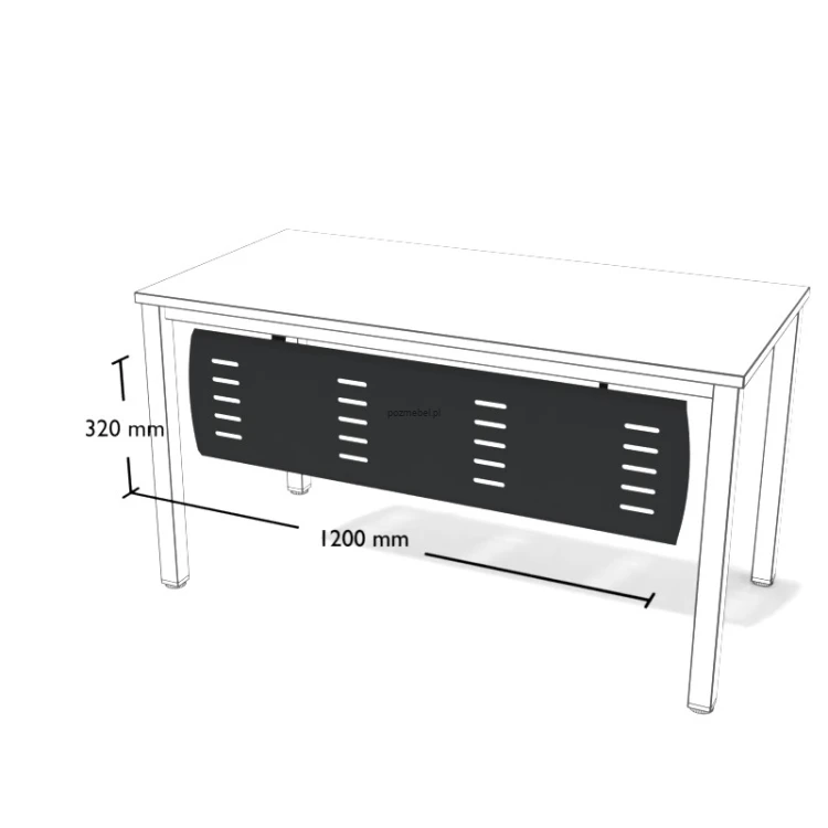 Metalowa osłona do biurka Os3 1200 × 320 mm – maskownica frontowa do biurka 1400 mm