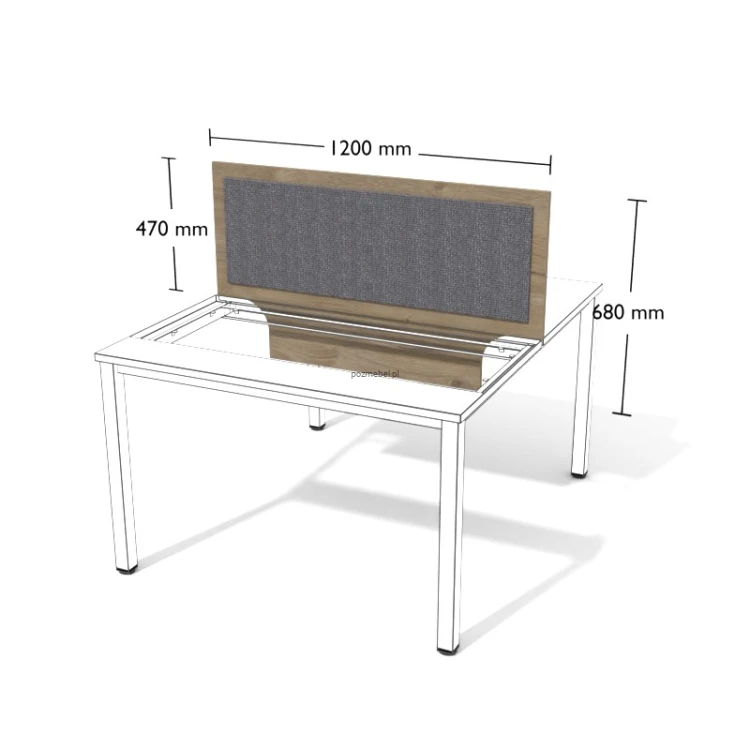 Przegroda tapicerowana do podwójnego biurka XAR-PGA12 1200 × 680 mm – panel oddzielający stanowiska