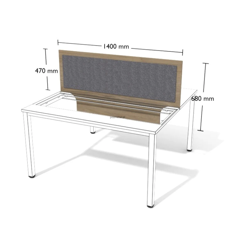 Przegroda tapicerowana do podwójnego biurka XAR-PGA13 1400 × 680 mm – panel między stanowiska