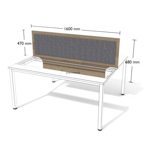 Przegroda tapicerowana do podwójnego biurka XAR-PGA14 1600 × 680 mm – panel oddzielający stanowiska