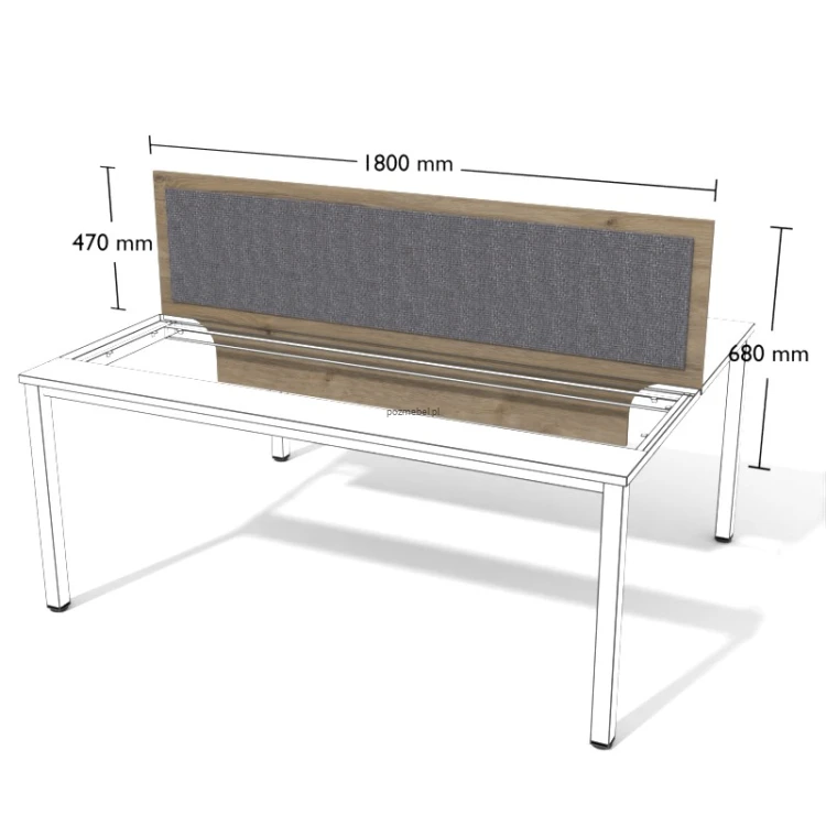 Przegroda tapicerowana do podwójnego biurka XAR-PGA15 1800 × 680 mm – panel oddzielający stanowiska
