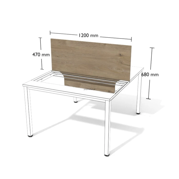 Płytowa przegroda do podwójnego biurka XAR-PGV12 1200 × 680 mm – panel oddzielający stanowiska