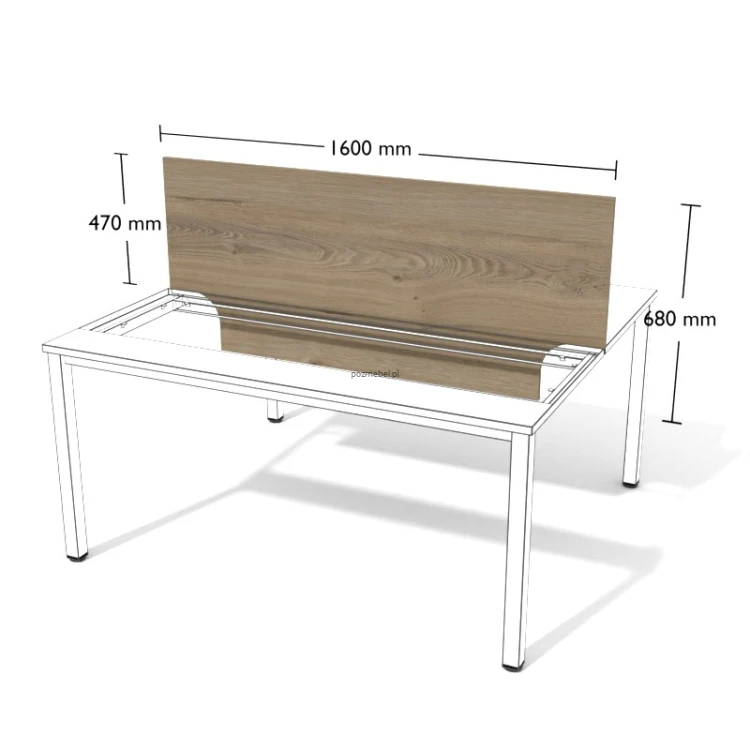 Płytowa przegroda do podwójnego biurka XAR-PGV14 1600 × 680 mm – panel oddzielający stanowiska