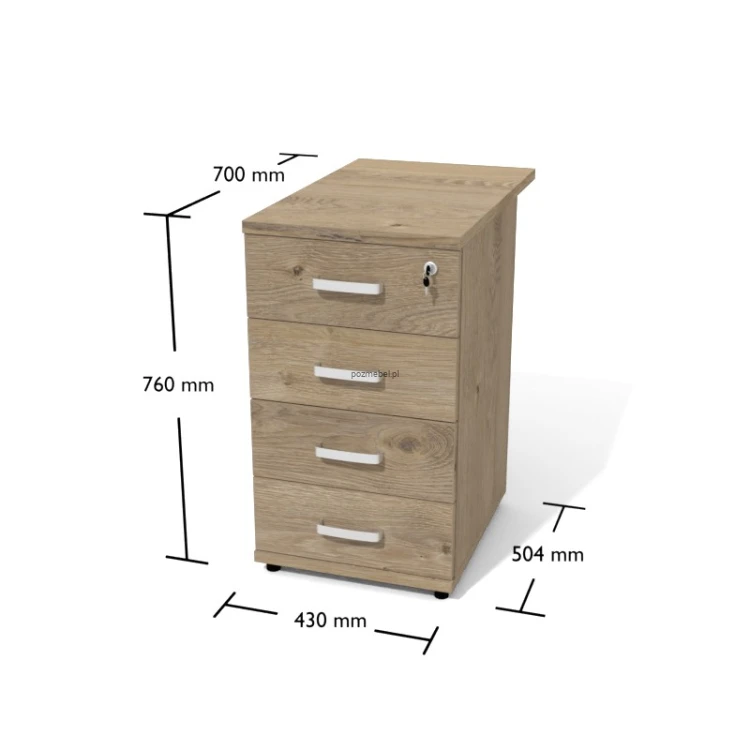 Kontener biurowy Kt1b 430 × 700 × 760 mm z 4 szufladami – dostawka do biurka Antrax