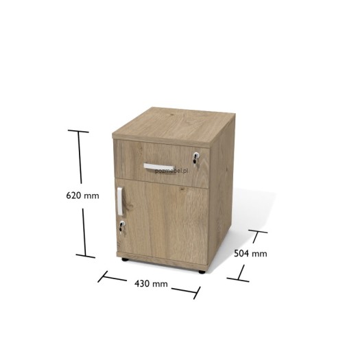 Kontener biurowy Kt3 430 × 504 × 620 mm z szufladą i drzwiami L/P – zamykany kontener Antrax