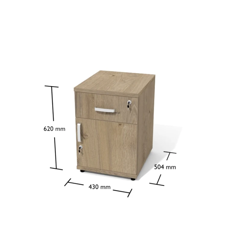 Kontener biurowy Kt3 430 × 504 × 620 mm z szufladą i drzwiami L/P – zamykany kontener Antrax
