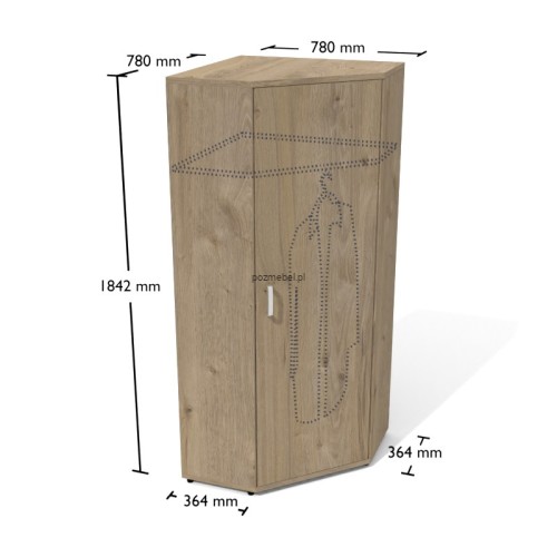 Szafa ubraniowa narożna z płyty Antrax Snu 78x78x184 cm z zamkiem