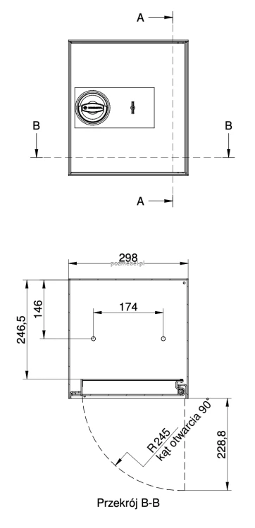 Wymiary zewnętrzne i rysunek techniczny - sejf Koliber 2.0 34 klasa S1