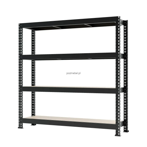 Czarny regał metalowy magazynowy Mega-Met 180x160x60 cm z półkami HDF. Zamów na Pozmebel.pl - darmowa dostawa i szybka wysyłka w 24h!
