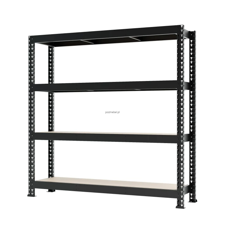 Czarny regał metalowy magazynowy Mega-Met 180x160x60 cm z półkami HDF. Zamów na Pozmebel.pl - darmowa dostawa i szybka wysyłka w 24h!