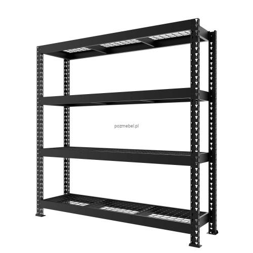 Czarny regał metalowy magazynowy Mega-Met 180x160x60 cm z półkami z kraty. Sprawdź ofertę Pozmebel.pl - darmowa dostawa i wysyłka 24h.