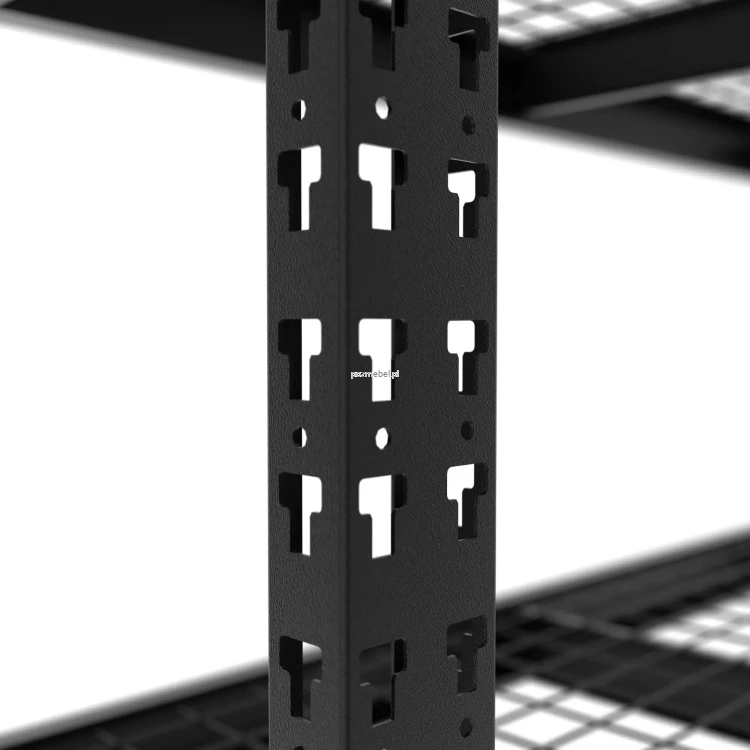 Zbliżenie na stabilną nogę i mocowanie regału Mega-Met 180x180x60 cm. Bezpieczne zakupy w Pozmebel z wysyłką w 24h i darmową dostawą.