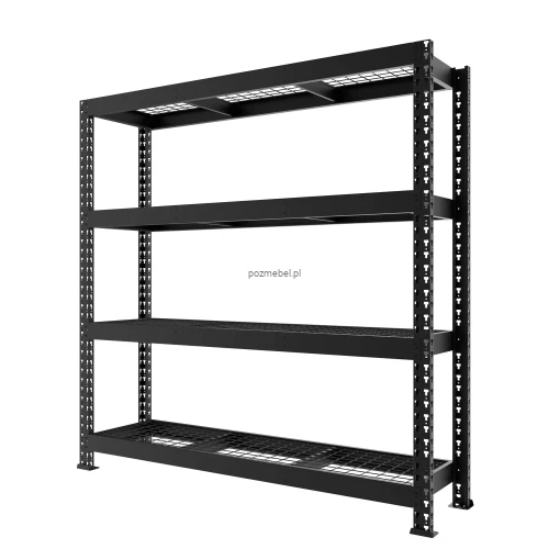 Czarny regał metalowy magazynowy Mega-Met 180x180x60 cm z półkami z kraty. Zamów na Pozmebel.pl - darmowa dostawa i szybka wysyłka w 24h!
