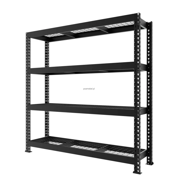 Czarny regał metalowy magazynowy Mega-Met 180x180x60 cm z półkami z kraty. Zamów na Pozmebel.pl - darmowa dostawa i szybka wysyłka w 24h!