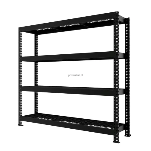 Czarny regał metalowy magazynowy Mega-Met 180x200x60 cm z półkami z kraty. Zamów na Pozmebel.pl - darmowa dostawa i szybka wysyłka w 24h!