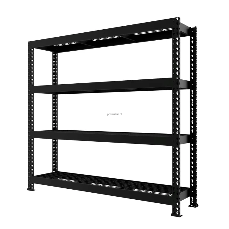 Czarny regał metalowy magazynowy Mega-Met 180x200x60 cm z półkami z kraty. Zamów na Pozmebel.pl - darmowa dostawa i szybka wysyłka w 24h!