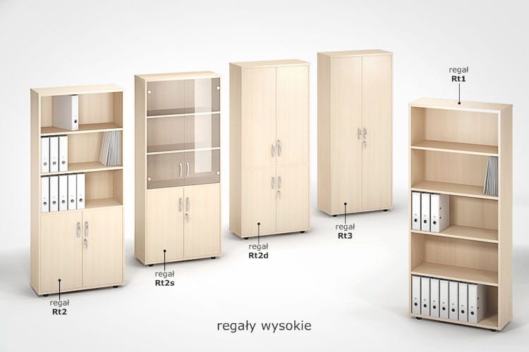 Wizualizacja szaf antrax, przedstawia szafę biurowa RT2d Antrax oraz inne szafy z rodziny szaf RT