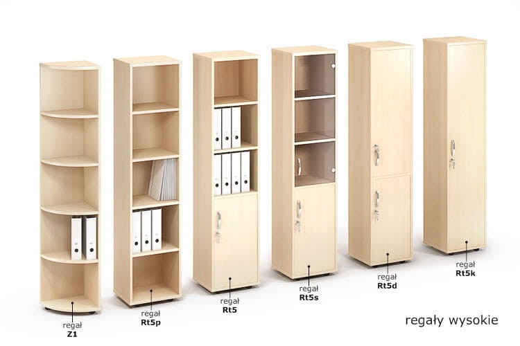 Wizualizacja szaf antrax, przedstawiaregał biurowy RT5 Antrax oraz inne szafy z rodziny szaf RT