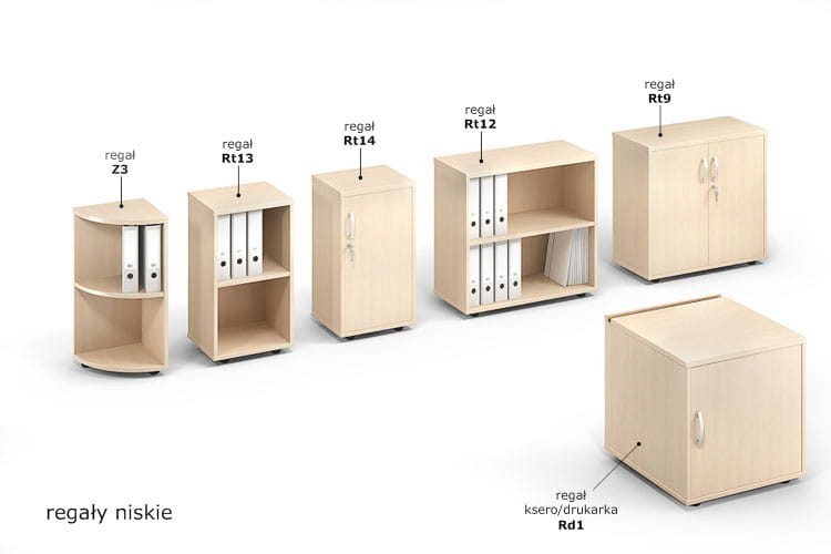 Wizualizacja szaf antrax, przedstawia regał biurowy RT13 Antrax oraz inne szafy z rodziny szaf RT