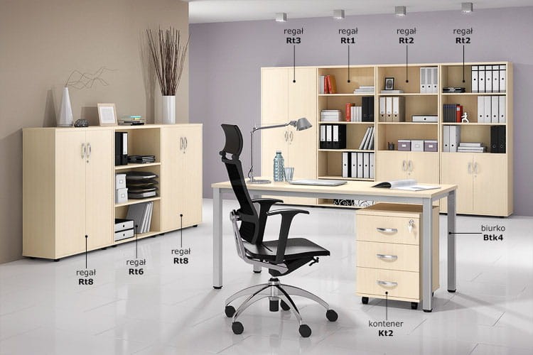 Wizualizacja szaf antrax, przedstawia regał biurowy RT6 Antrax oraz inne szafy z rodziny szaf RT