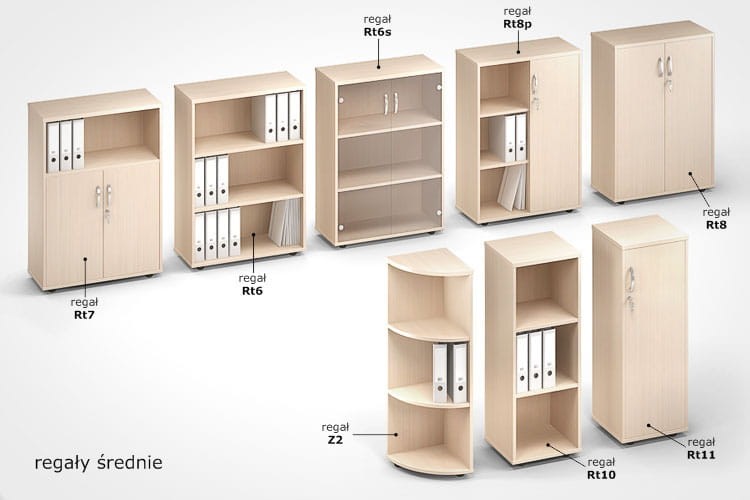 Wizualizacja szaf antrax, przedstawia regał biurowy RT6 Antrax oraz inne szafy z rodziny szaf 3 OH