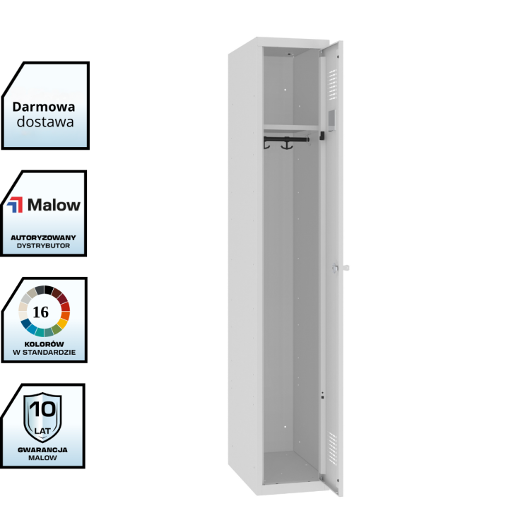 Szafa ubraniowa socjalna SUM 310 W st Malow 1800x300x500 mm – jednokomorowa szafa metalowa 30 cm z darmowa dostawą